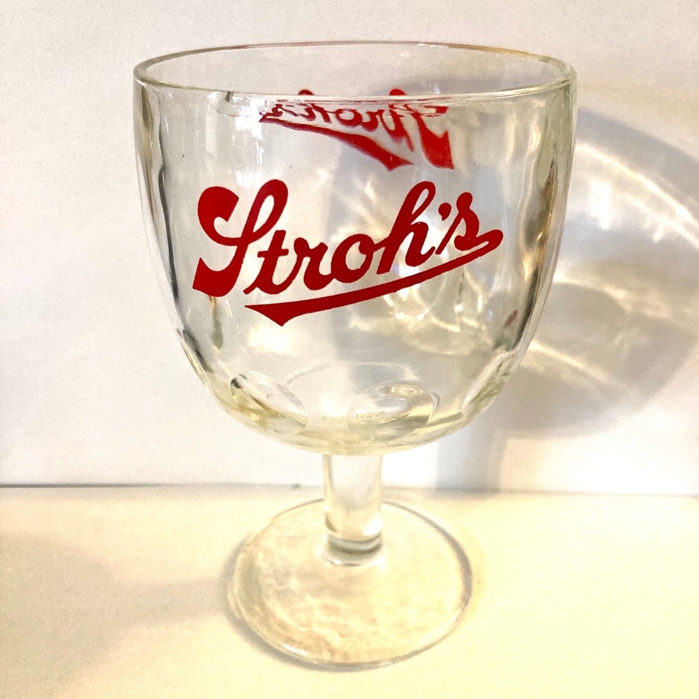 Stroh’s Glass Stemmed Beer Goblet